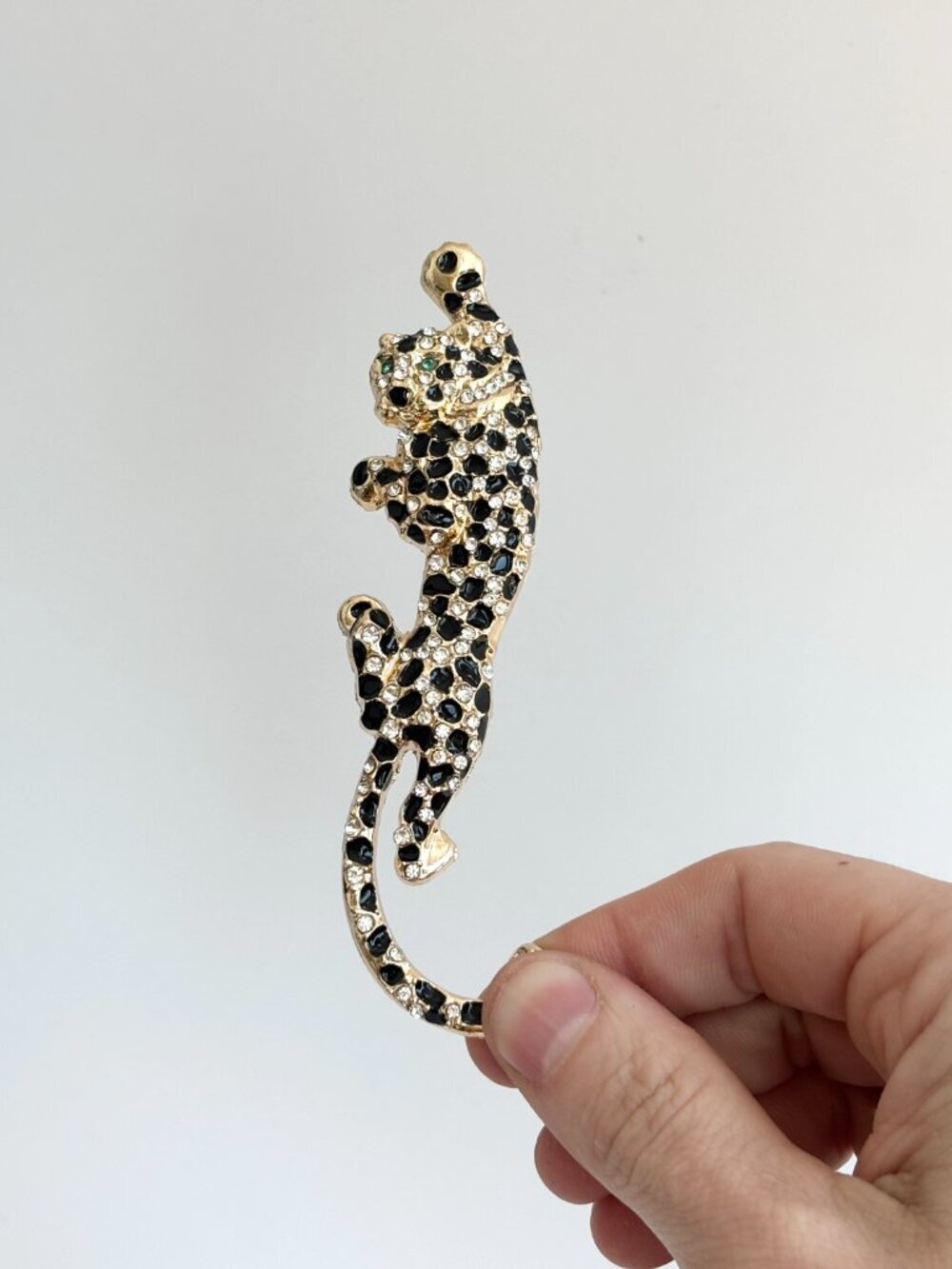 Climbling Leopard Figural Gold Toned Black Rhinestone Vintage Insp Brooch Pin - Picture 3 of 13